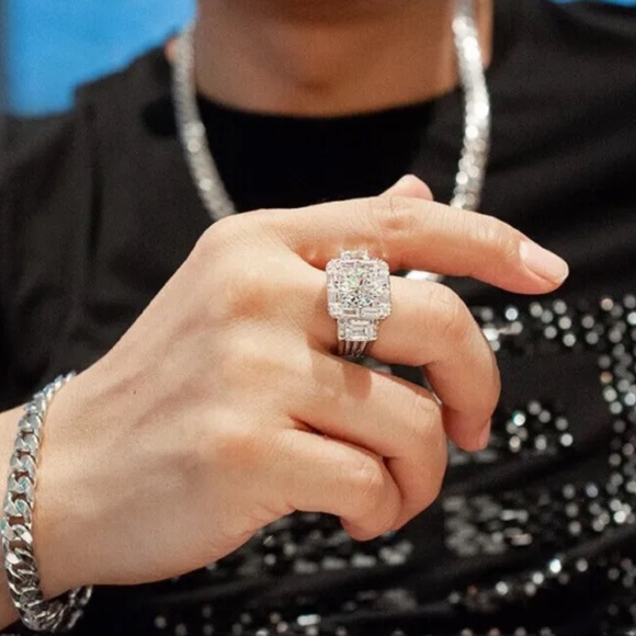 5 Ct Round Simulated Diamond Cluster Bling, Iced Out, Unisex, Badass Ring Sz 9 - Picture 2 of 13